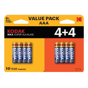 PILAS-AAA-KODAK-MAX-ALCALINA-LR3-PACK-8--4-4--UNIDADES-1150-mAh-1.5V--ecotasas-incluidas-