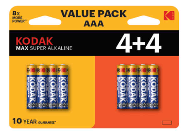 PILAS AAA KODAK MAX ALCALINA LR3 PACK 8 (4+4) UNIDADES 1150 mAh 1.5V (ecotasas incluidas)