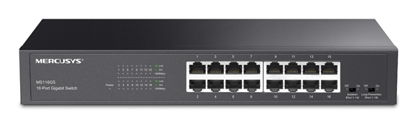 SWITCH NO GESTIONABLE MERCUSYS MS116GS 16P 16xRJ45 1Gbps CARCASA METALICA ENRACKABLE