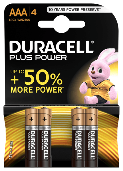 Duracell Pila Alcalina Plus Power LR3 AAA PACK-4