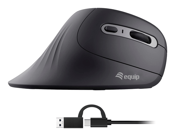 MOUSE VERTICAL EQUIP ERGONOMICO USB-C & USB-A 6 BOTONES 7200DPI COLOR NEGRO