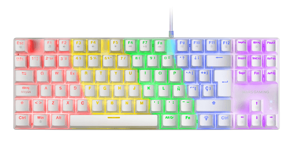 TECLADO MECANICO COMPACKTO TKL MARS GAMING MK80 ITALIANO WHITE ILUMINACION 12EFECTOS SWITCH MARRON