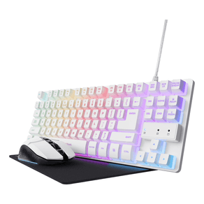 TECLADO-MOUSE-Y-ALFOMBRILLA-TRUST-GAMING-GXT-794-BLANCO-RGB-RATON-WIRELESS-4800DPI-TECLADO-CABLE