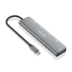 AISENS-Hub-USB-3-2-Gen1-5G-USB-C--USB-C-M-1xUSB-C-PD100W-H-1xUSB-C-H-3xUSB-A-H--Gris--15cm