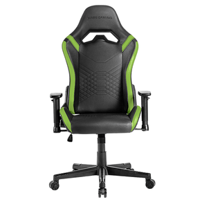SILLA GAMER MARS GAMING MGCPROBG NEGRA CON DETALLE VERDES BRAZOS REGULABLES EN ALTURA RECLINABLE 135º COJINES ERGONOMICOS SOFT-TOUCH RUEDAS XL