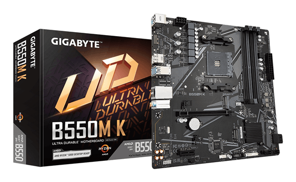GIGABYTE AMD B550M K Placa base - Procesadores AMD Ryzen 5000, hasta 4733 MHz DDR4, 1xPCIe 4.0 + 1xPCIe 3.0 M.2, LAN 1GbE, USB 3.2 Gen 1 Socket AM4