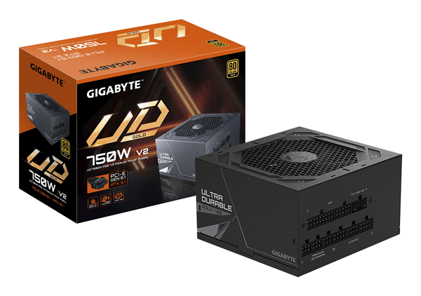 Fuente Alimentación 750W GIGABYTE UD750GM PG5 V2 Fuente de Alimentación – PCIe Gen 5.1, 80 PLUS Gold, Diseño completamente modular, Ventilador de 120