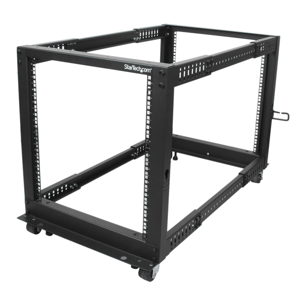 STARTECH Rack de Marco Abierto con Profundidad Ajustable de 4 Columnas 12U y 19 Pulgadas con Ruedas/Niveladores y Anillas de Gestión de Cableado - Ar