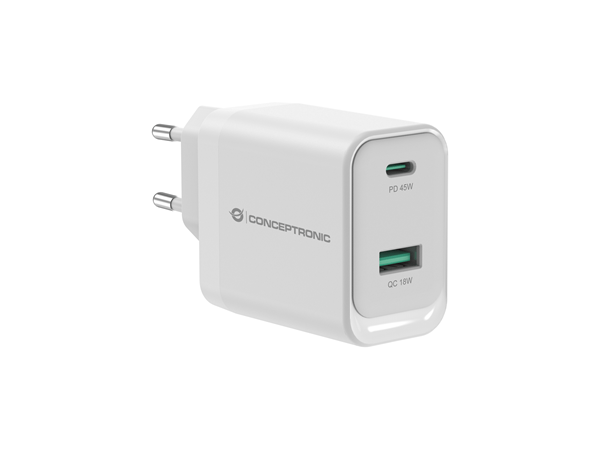 CARGADOR USB-C CONCEPTRONIC 45W ALTHEA QUICK CHARGE 3.0 PD PPS 1xUSB-C 1xUSB-A