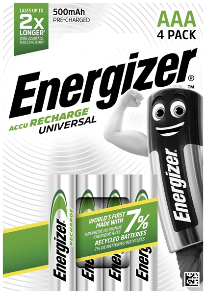BLISTER 4 PILAS RECARGABLES UNIVERSAL POTENCIA 500 MAH TIPO HR03 ENERGIZER E301375701