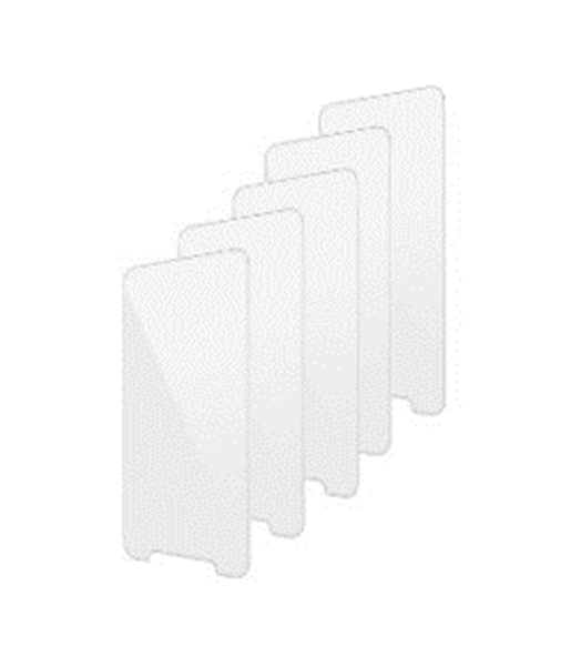 Set of five tempered glass screen protectors for MC3400 / MC3450 devices. Includes two alcohol wipes one cleaning cloth and instructions.