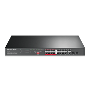 SWITCH-NO-GESTIONABLE-MERCUSYS-MS118CP-18P-16xRJ45-100Mbps-PoE--2x1Gbps-2xSFP-1Gbps-ENRACKABLE
