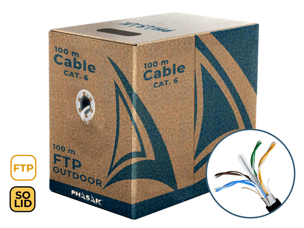 Phasak Bobina de cable de red FTP Cat 6A exterior CCA AWG23 100 m PHR 681
