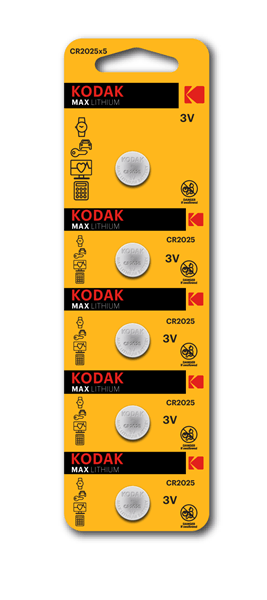 PILAS CR2025 KODAK KDCR20255 BOTON LITIO 3V PACK 5 UNIDADES (ecotasa incl)