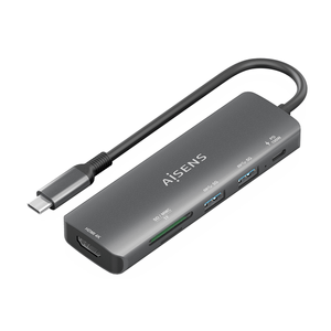 AISENS-USB-C-Dock-6-en-1--USB-C-A--1x-HDMI--2x-USB-A--1x-USB-C-PD-100W--1x-SD--1x-MicroSD--Gris--15cm