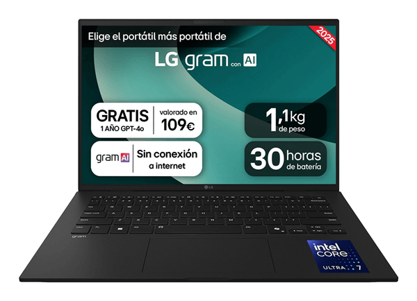 PORTATIL LG GRAM AI 14Z90T Ultra7-255H, 32GB, 2TB SSD, 14", W11