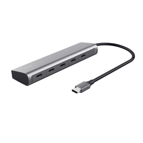 HUB-USB-C-TRUST-HALYX-25136-ALUMINIO-USB-C-A-4-PUERTOS-USB-C-Y-1-USB-C-PASS-THROUGH-DE-100W-25136