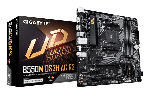 GIGABYTE AMD B550M DS3H AC R2 Placa base - Procesadores AMD Ryzen 5000, VRM de 5+3 fases, hasta 4733 MHz DDR4 (O.C.), 1x M.2 PCIe 4.0 + 1x M.2 PCIe 3