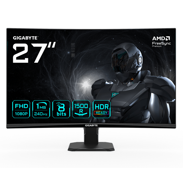 Gigabyte Monitor 27" Gs27fc2,Curvo,Va 1500R,1920X1080 (Fhd),0.31Pp,3000:1,1Ms,240Hz,2Hdmi+1Dp