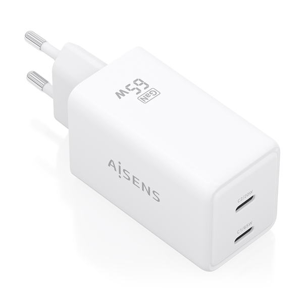 AISENS Cargador GaN 65W 2xUSB C PD3 0 QC4 0 Blanco