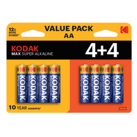 Miniatura 1 de PILAS AA KODAK MAX ALCALINA LR6 PACK 8 (4+4) UNIDADES 2800 mAh 1.5V (ecotasas incluidas)