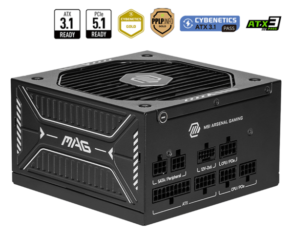 Fuente Alimentación 750W MSI MAG A750GLS PCIE5 80 PLUS Gold Fully-Modular Negro