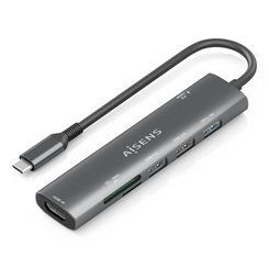 AISENS USB C Dock 7 en 1  USB C A  1x HDMI  2x USB A USB2 0  1x USB A USB3 0  1x USB C PD 100W  1x SD  1x MicroSD  Gris  15cm