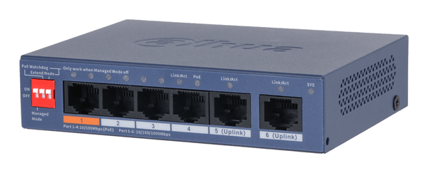 (DH-CS4006-4ET2GT-60) DAHUA SWITCH 6 PUERTOS, 4XRJ45 10/100 MBPS POE, 2XRJ45 GIGABIT, L2 CLOUD MANAGED