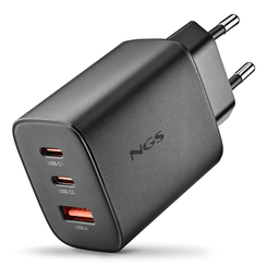 CARGADOR USB GAN NGS ERA 65W 2xUSB-C PD 1xUSB-A COLOR NEGRO