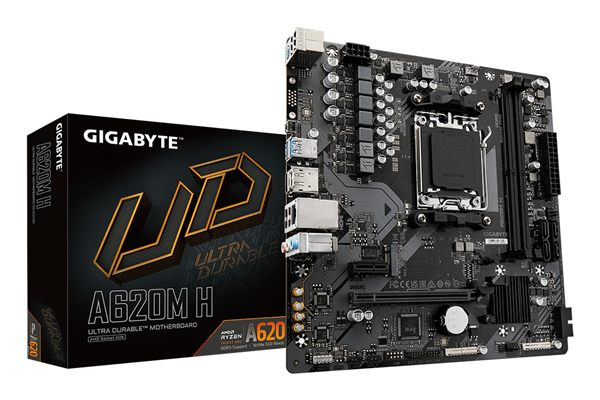 GIGABYTE AMD A620M H Placa base - Soporta CPUs AMD Ryzen 8000, VRM digital de 5+2+2 fases, hasta 7200MHz DDR5 (OC), 1xPCIe 4.0 M.2, LAN GbE, USB 3.2