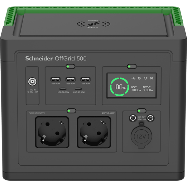 SCHNEIDER OFFGRID PORTABLE POWER STATION 500, 517 WH LITHIUM-ION, 2 SCHUKO, SINEWAVE