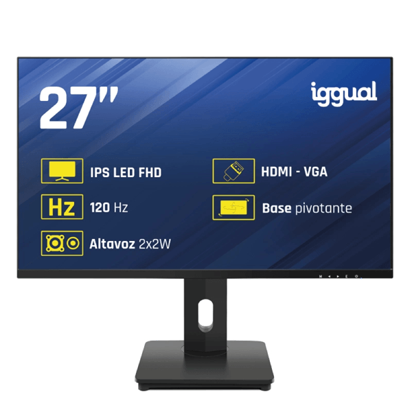 IGGUAL Monitor 27" VGA HDMI 120Hz pivotante AA MM 27" LED IPS Full HD HDMI VGA Altavoces