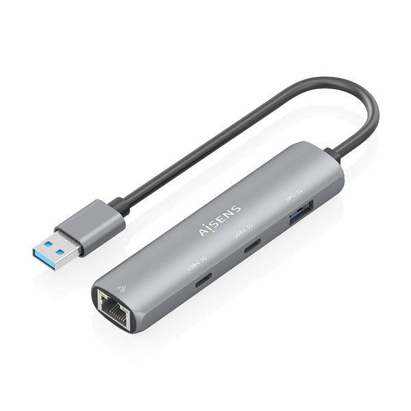 AISENS USB3 0 Dock USB A A Ethernet Gigabit Hub 2xUSB C 1xUSB A Gris 15cm