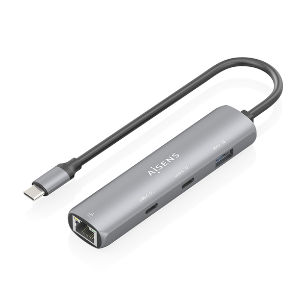AISENS Dock USB C A Ethernet Gigabit Hub 2xUSB C 1xUSB A Gris 15cm