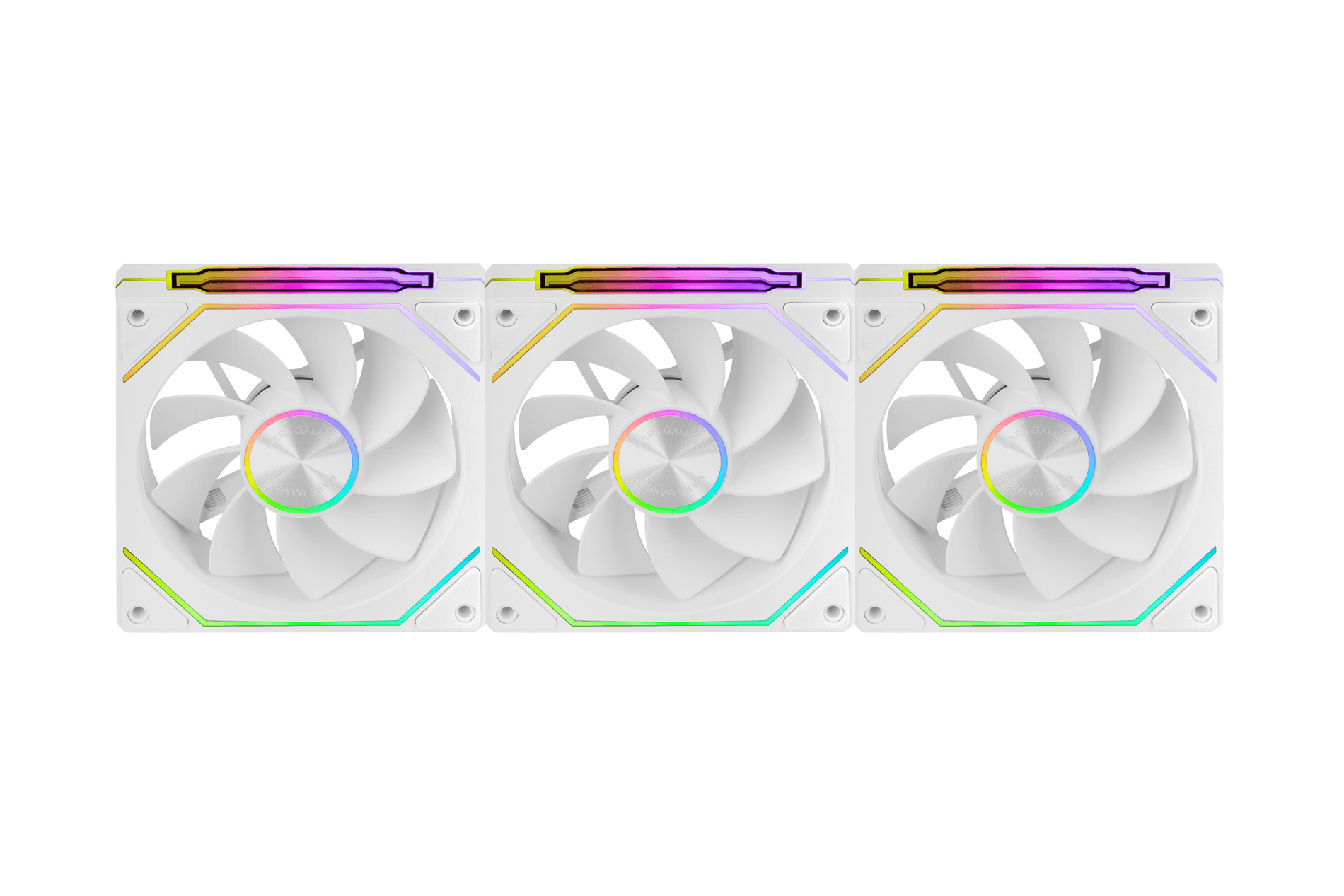 KIT 3xVENTILADOR INTERNO ARG MARS GAMING MF-LINKFINITY KIT BLANCO MODULARES PWM 120mm ASPAS INVERTID