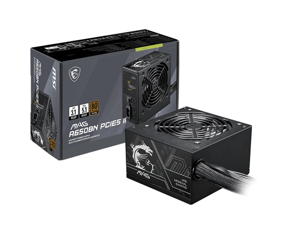 Fuente Alimentación 650W MSI MAG MAG A650BN PCIE5 II 80 PLUS Bronze Non-Modular Negro