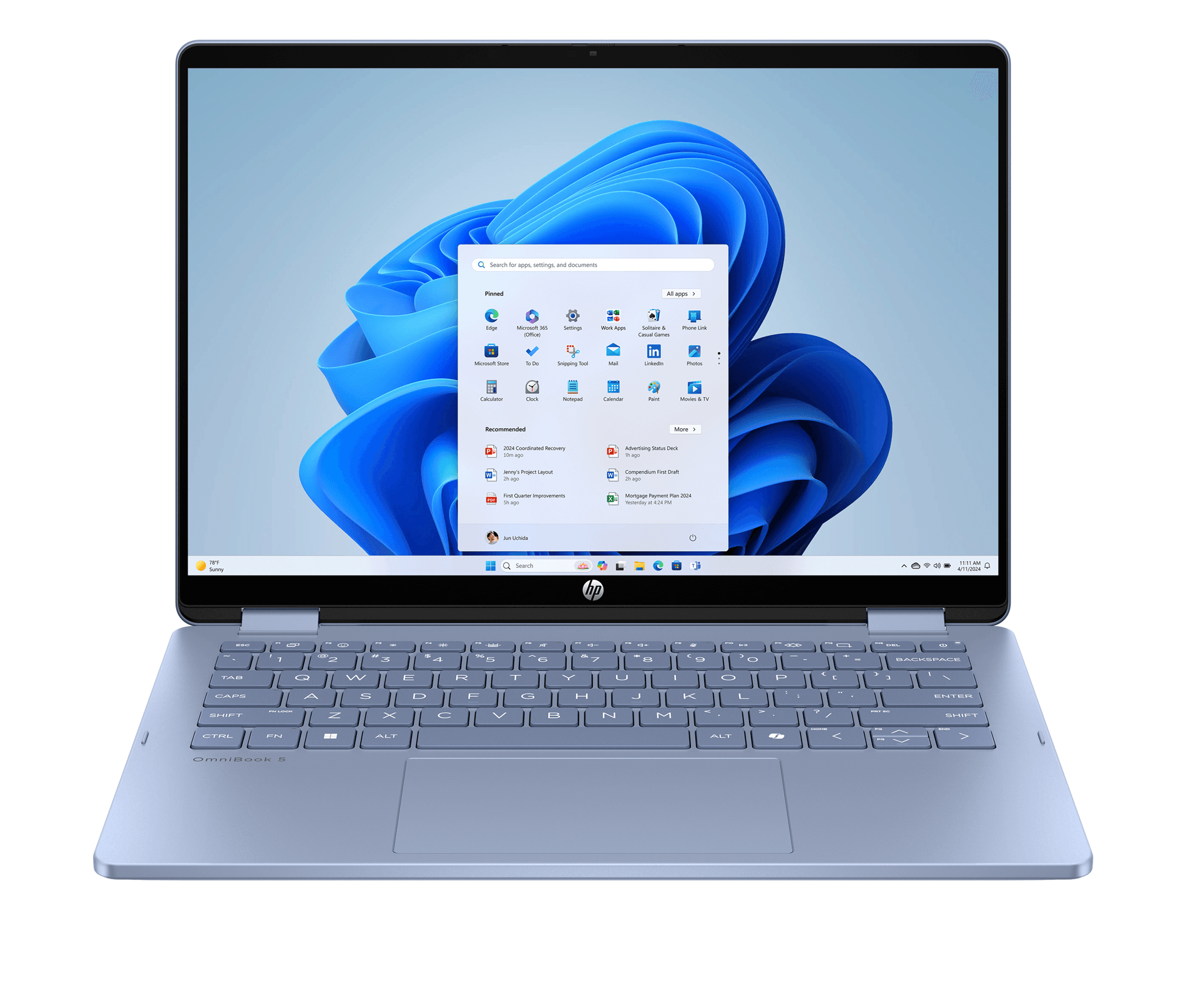 OmniBook 5 Flip 14 Core 5 120U 16GB LPDDR5X on-board 1TB PCIe Intel Graphics Touch/14.0 2K OLED Brightview 300 nits WIN 11 Sky Blue