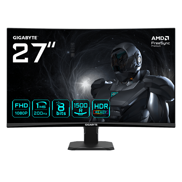 MONITOR GIGABYTE 27" GS27FCA,CURVO,VA 1500R,1920X1080 (FHD),0.31PP,3000:1,1MS,200HZ,2HDMI+1DP