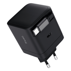CARGADOR USB-C TRUST MAXO 65W PD CABLE SOLDADO RETRACTABLE 2XUSB-C NEGRO