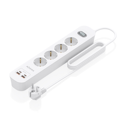 AISENS Regleta de Enchufes Multifuncion con 4 Tomas   Cargador PD3 0 20W 2xUSB C  2xUSB A  1 4m  Blanco