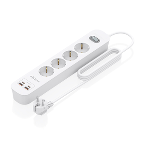 AISENS-Regleta-de-Enchufes-Multifuncion-con-4-Tomas---Cargador-PD3-0-20W-2xUSB-C--2xUSB-A--1-4m--Blanco