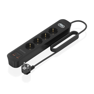 AISENS-Regleta-de-Enchufes-Multifuncion-con-4-Tomas---Cargador-PD3-0-20W-2xUSB-C--2xUSB-A--1-4m--Negro