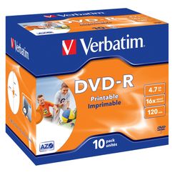 PACK 10 DVD-R 4.7 GB VERBATIM 16X IMP.JEWEL