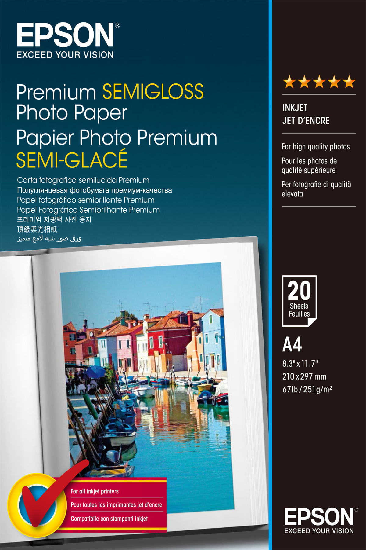 PAPEL EPSON SEMI-GLOSS A4 251GR. 20 UDS
