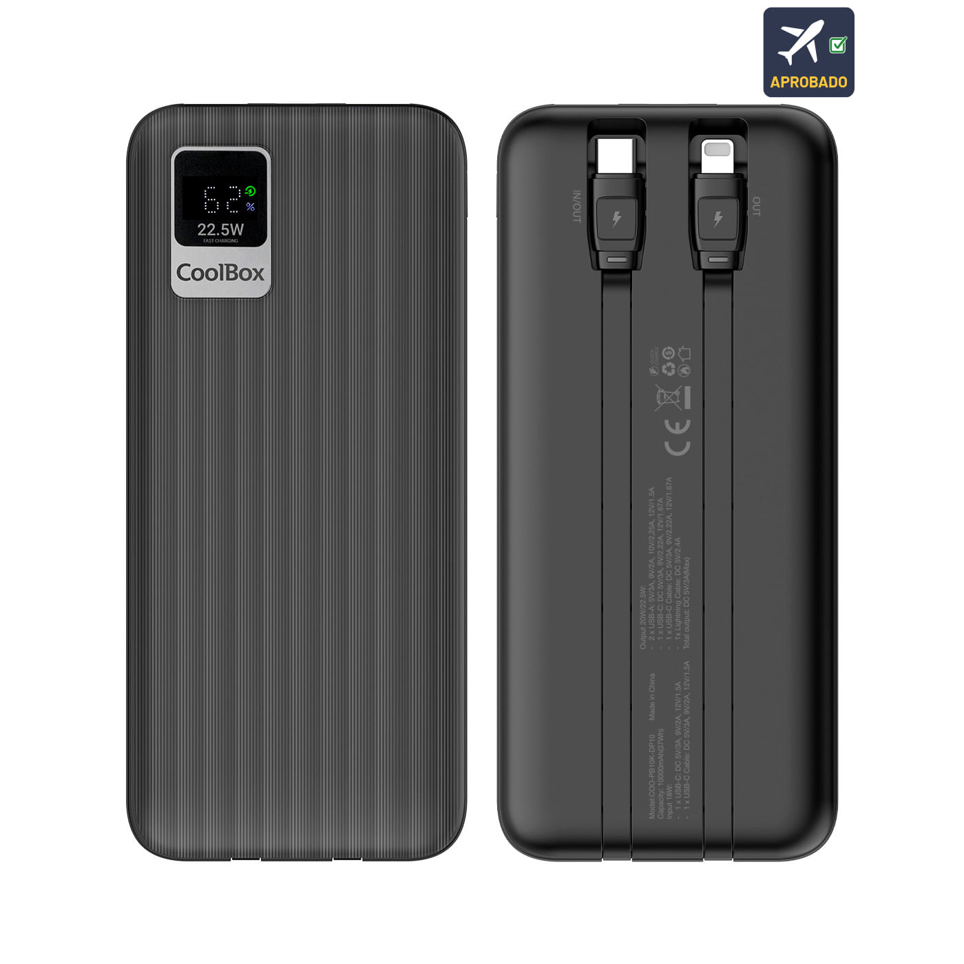 POWERBANK COOLBOX DP10 10000MAH CABLE INTEGRADO NEGRO