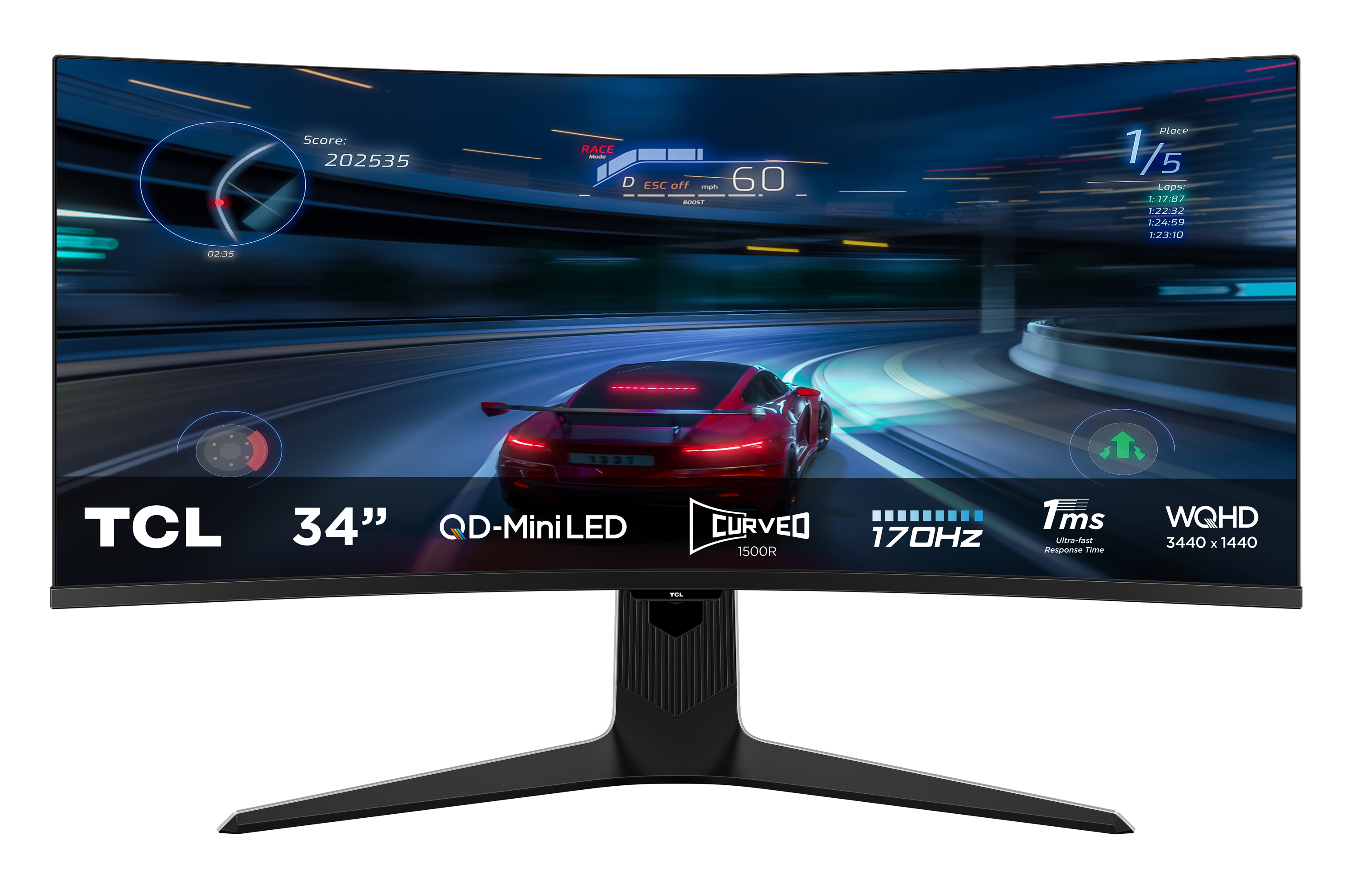 MONITOR GAMING TCL 34R83Q 34" CURVO Ultra WQHD (3440 x 1440), 1MS, 170HZ, HDMI, DP, USB-C