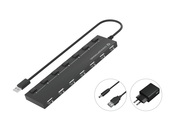 HUB USB 2.0 CONCEPTRONIC HUBBIES08 7 PUERTOS CON INTERRUPTORES CON ALIMENTADOR