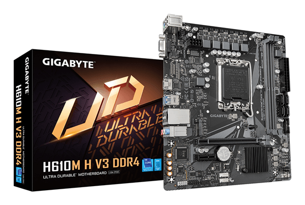 GIGABYTE Intel H610M H V3 DDR4 Placa base - Compatible con procesadores Intel Core 14th CPUs, 4+1+1 Hybrid Phases Digital VRM, up to 3200MHz DDR4, 1x