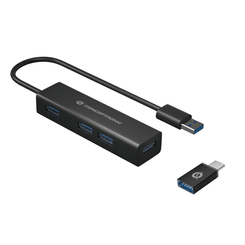 HUB 3.0 CONCEPTRONIC HUBBIES06B 4 PUERTOS USB 3.0  CON ADAPTADOR USB-C COLOR NEGRO CARCASA DE ALUMINIO