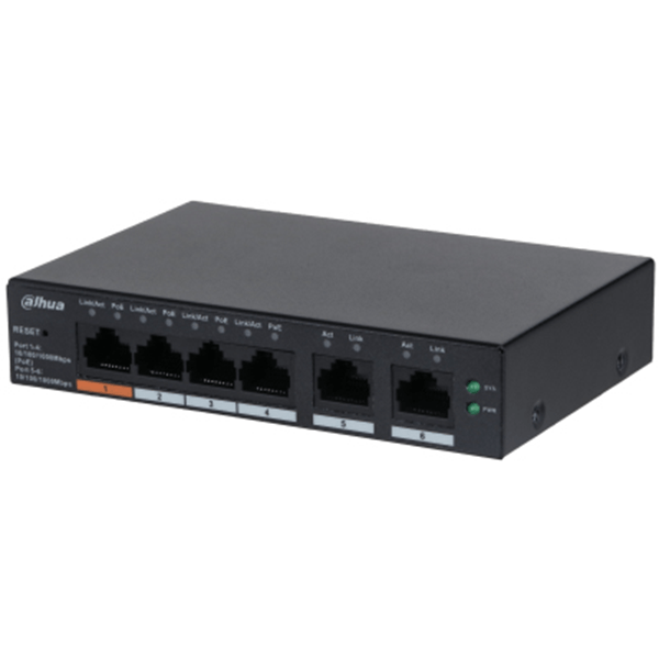(DH-CS4006-4GT-60) DAHUA SWITCH POE 4 PUERTOS GIGABIT + 2 RJ45 UPLINK GIGABIT 60W, MANAGED CLOUD L2